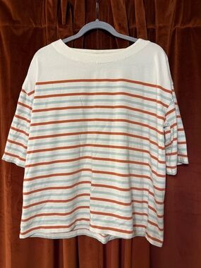L.L. Bean Cream Tee with Rust and Light Blue Stripes
